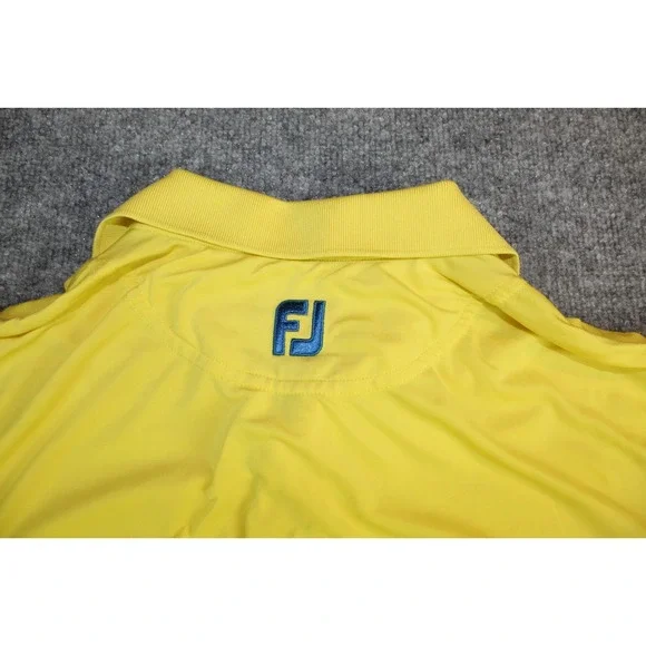 Footjoy Men's Short Sleeve Golf Polo Shirt Yellow Blue Stripes Medium WCC - Picture 6 of 6